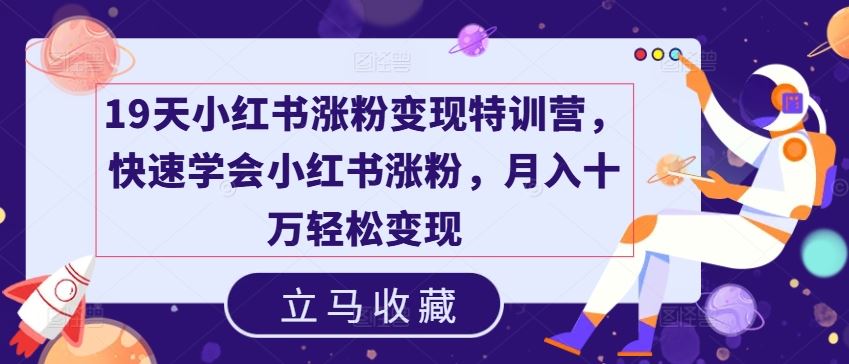 19天小红书涨粉变现特训营，快速学会小红书涨粉，月入十万轻松变现-三六网赚