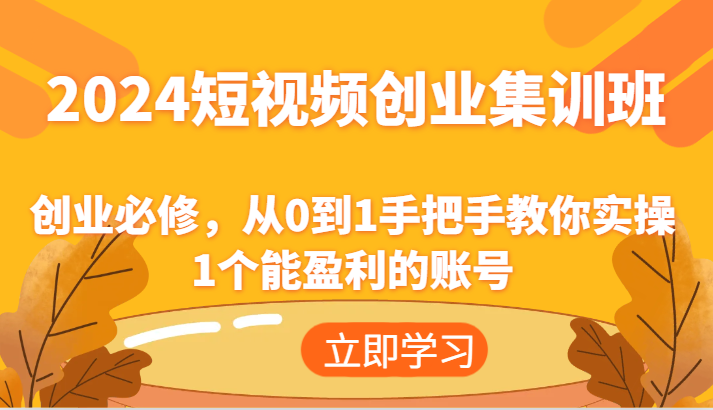 2024短视频创业集训班：创业必修，从0到1手把手教你实操1个能盈利的账号-三六网赚