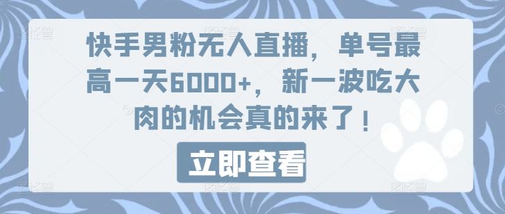 快手男粉无人直播，单号最高一天6000+，新一波吃大肉的机会真的来了-三六网赚