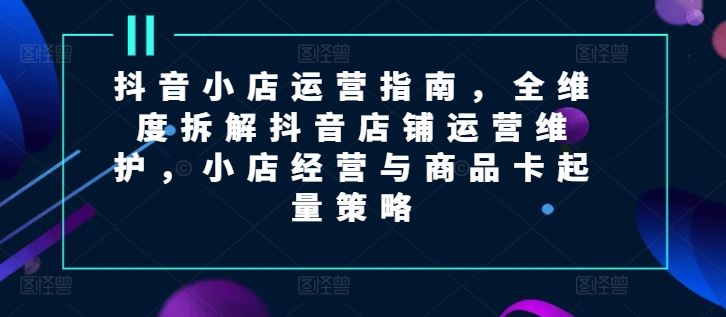 抖音小店运营指南，全维度拆解抖音店铺运营维护，小店经营与商品卡起量策略-三六网赚