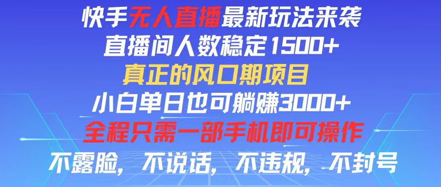 （11792期）快手无人直播全新玩法，直播间人数稳定1500+，小白单日也可躺赚3000+，…-三六网赚