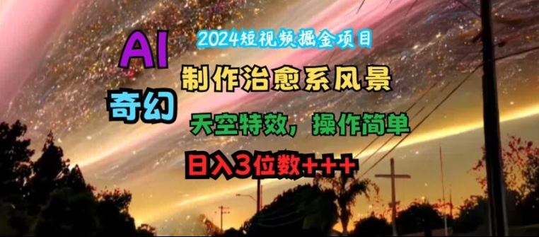 2024短视频掘金项目，AI制作治愈系风景，奇幻天空特效，操作简单，日入3位数【揭秘】-三六网赚