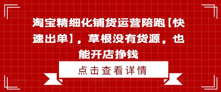 淘宝精细化铺货运营陪跑【快速出单】，草根没有货源，也能开店挣钱-三六网赚