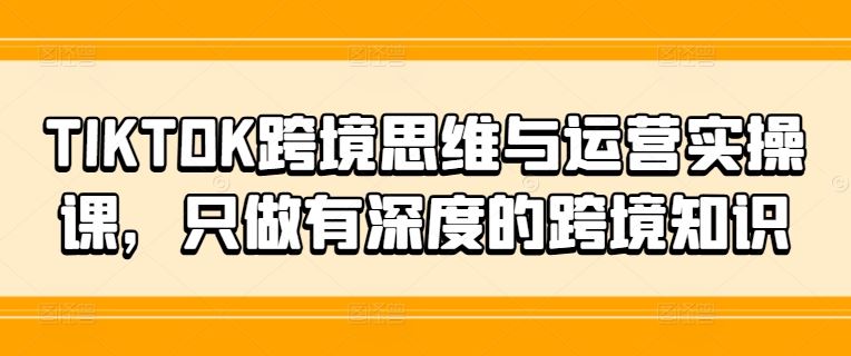 TIKTOK跨境思维与运营实操课，只做有深度的跨境知识-三六网赚