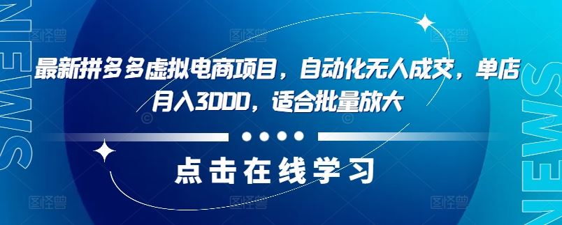 最新拼多多虚拟电商项目，自动化无人成交，单店月入3000，适合批量放大-三六网赚