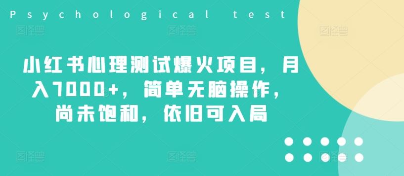 小红书心理测试爆火项目，月入7000+，简单无脑操作，尚未饱和，依旧可入局-三六网赚