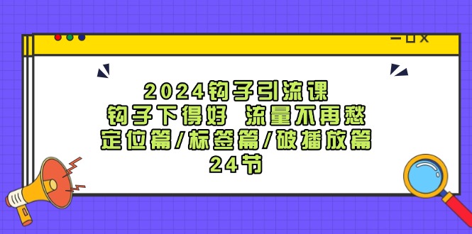 2024钩子引流课：钩子下得好流量不再愁，定位篇/标签篇/破播放篇/24节-三六网赚