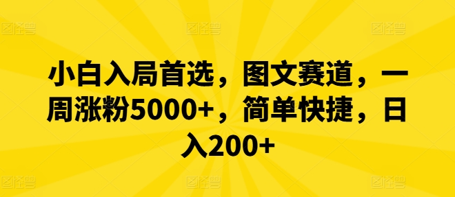 小白入局首选，图文赛道，一周涨粉5000+，简单快捷，日入200+-三六网赚