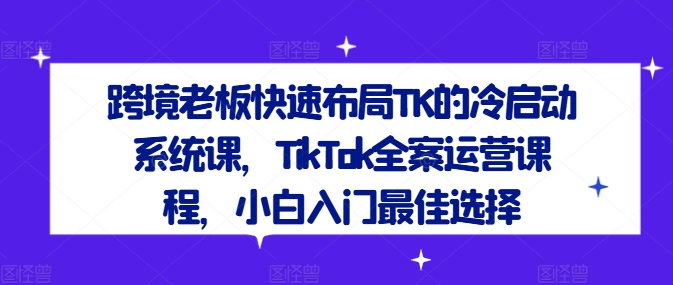 跨境老板快速布局TK的冷启动系统课，TikTok全案运营课程，小白入门最佳选择-三六网赚