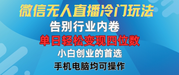 微信无人直播冷门玩法，告别行业内卷，单日轻松变现四位数，小白的创业首选-三六网赚