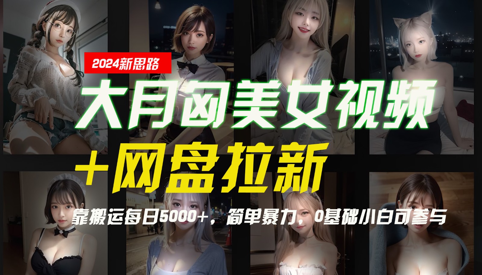 【新思路】大月匈美女视频+网盘拉新，靠搬运每日5000+，简单暴力，0基础小白可参与-三六网赚