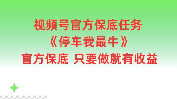 视频号官方保底任务，停车我最牛，官方保底只要做就有收益【揭秘】-三六网赚