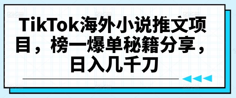 TikTok海外小说推文项目，榜一爆单秘籍分享，日入几千刀-三六网赚