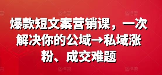 爆款短文案营销课，一次解决你的公域→私域涨粉、成交难题-三六网赚