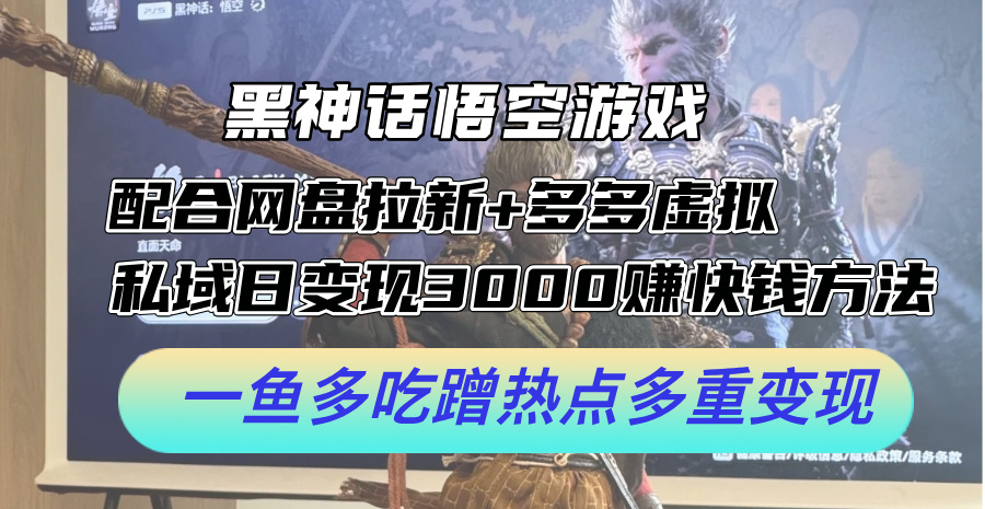 （12316期）黑神话悟空游戏配合网盘拉新+多多虚拟+私域日变现3000+赚快钱方法。…-三六网赚