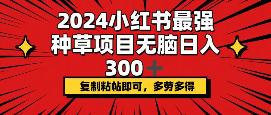 （12336期）2024小红书最强种草项目，无脑日入300+，复制粘帖即可，多劳多得-三六网赚