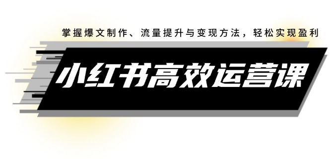 （12369期）小红书高效运营课：掌握爆文制作、流量提升与变现方法，轻松实现盈利-三六网赚