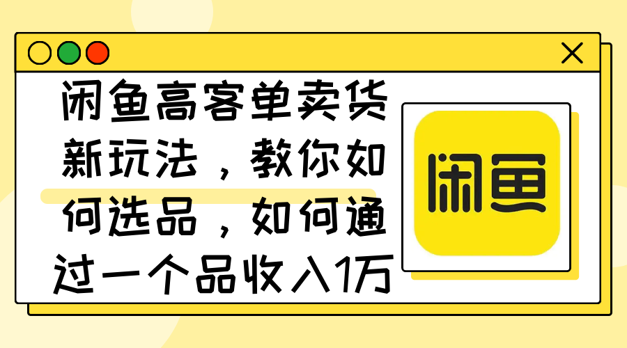 （12387期）闲鱼高客单卖货新玩法，教你如何选品，如何通过一个品收入1万+-三六网赚