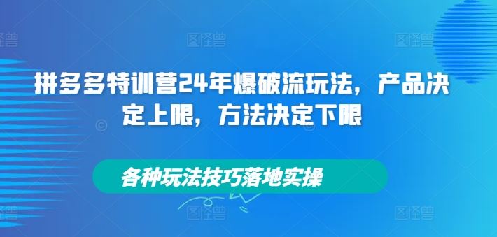 拼多多特训营24年爆破流玩法，产品决定上限，方法决定下限，各种玩法技巧落地实操-三六网赚