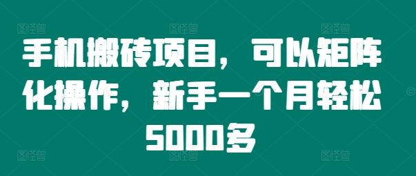 手机搬砖项目，可以矩阵化操作，新手一个月轻松5000多-三六网赚