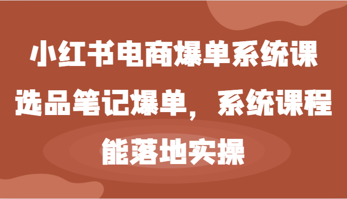 小红书电商爆单系统课-选品笔记爆单，系统课程，能落地实操-三六网赚