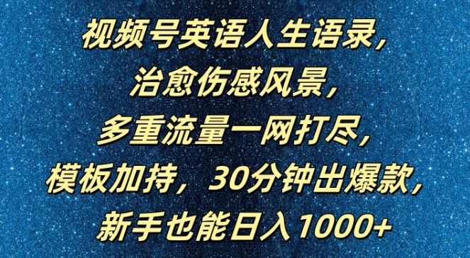 视频号英语人生语录，多重流量一网打尽，模板加持，30分钟出爆款，新手也能日入1000+【揭秘】-三六网赚