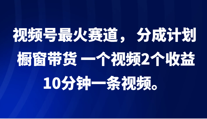 视频号最火赛道， 分成计划， 橱窗带货，一个视频2个收益，10分钟一条视频。-三六网赚