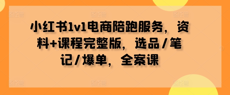 小红书1v1电商陪跑服务，资料+课程完整版，选品/笔记/爆单，全案课-三六网赚