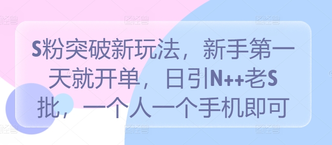 S粉突破新玩法，新手第一天就开单，日引N++老S批，一个人一个手机即可【揭秘】-三六网赚