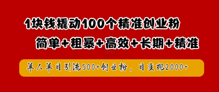 1块钱撬动100个精准创业粉，简单粗暴高效长期精准，单人单日引流500+创业粉，日变现2k【揭秘】-三六网赚