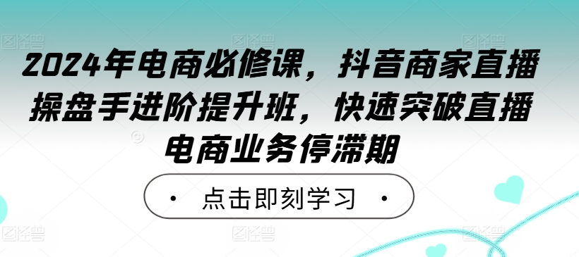 2024年电商必修课，抖音商家直播操盘手进阶提升班，快速突破直播电商业务停滞期-三六网赚