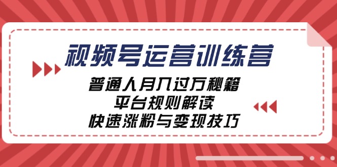 视频号运营训练营：普通人月入过万秘籍，平台规则解读，快速涨粉与变现-三六网赚