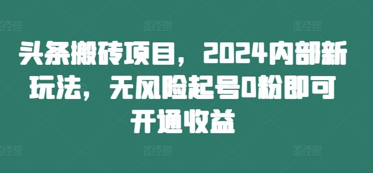 头条搬砖项目，2024内部新玩法，无风险起号0粉即可开通收益-三六网赚