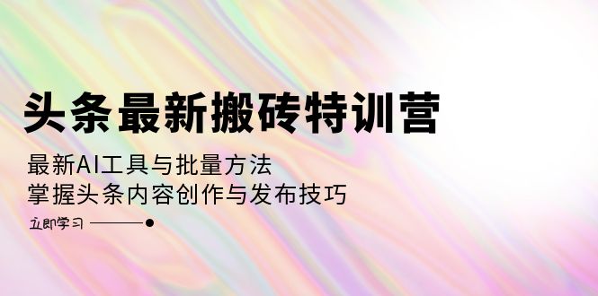 （12819期）头条最新搬砖特训营：最新AI工具与批量方法，掌握头条内容创作与发布技巧-三六网赚