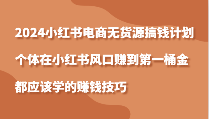 2024小红书电商无货源搞钱计划，个体在小红书风口赚到第一桶金应该学的赚钱技巧-三六网赚