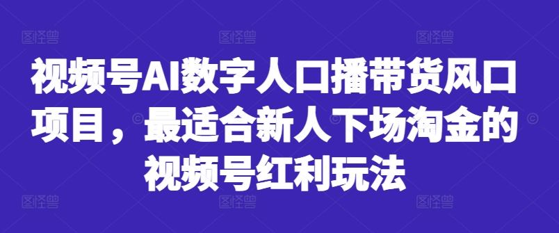 视频号AI数字人口播带货风口项目，最适合新人下场淘金的视频号红利玩法-三六网赚