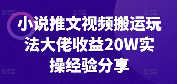 小说推文视频搬运玩法大佬收益20W实操经验分享-三六网赚