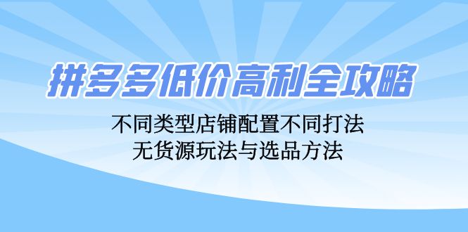 （12897期）拼多多低价高利全攻略：不同类型店铺配置不同打法，无货源玩法与选品方法-三六网赚