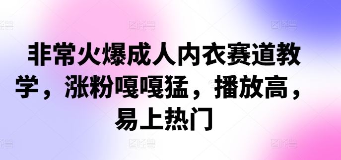 非常火爆成人内衣赛道教学，​涨粉嘎嘎猛，播放高，易上热门-三六网赚