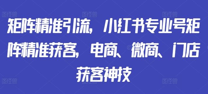 矩阵精准引流，小红书专业号矩阵精准获客，电商、微商、门店获客神技-三六网赚