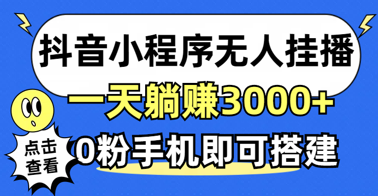 （12988期）抖音小程序无人直播，一天躺赚3000+，0粉手机可搭建，不违规不限流，小…-三六网赚