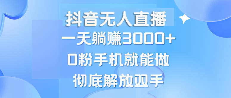 （13038期）抖音无人直播，一天躺赚3000+，0粉手机就能做，新手小白均可操作-三六网赚