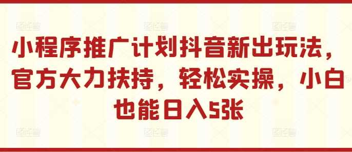 小程序推广计划抖音新出玩法，官方大力扶持，轻松实操，小白也能日入5张【揭秘】-三六网赚