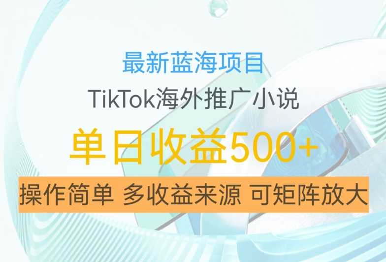 最新蓝海项目，利用tiktok海外推广小说赚钱佣金，简单易学，日入500+，可矩阵放大【揭秘】-三六网赚