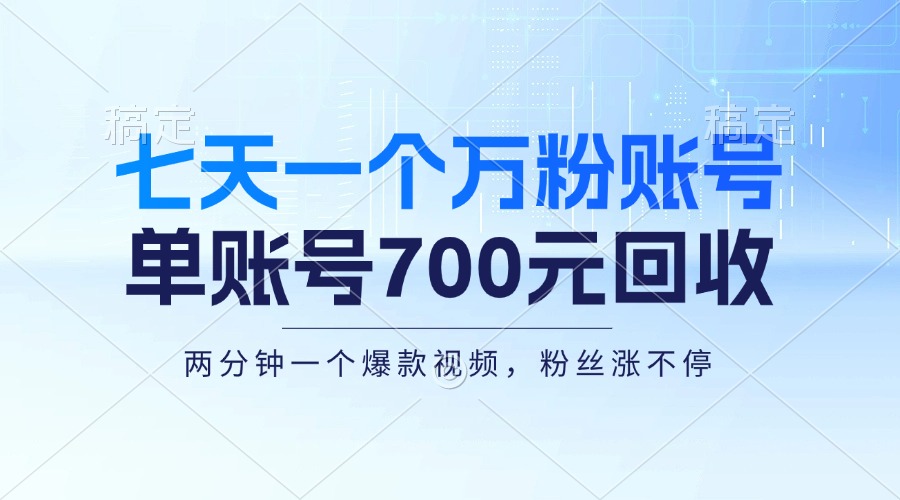 （13062期）七天一个万粉账号，新手小白秒上手，单账号回收700元，轻松月入三万＋-三六网赚