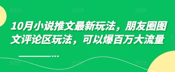 10月小说推文最新玩法，朋友圈图文评论区玩法，可以爆百万大流量-三六网赚