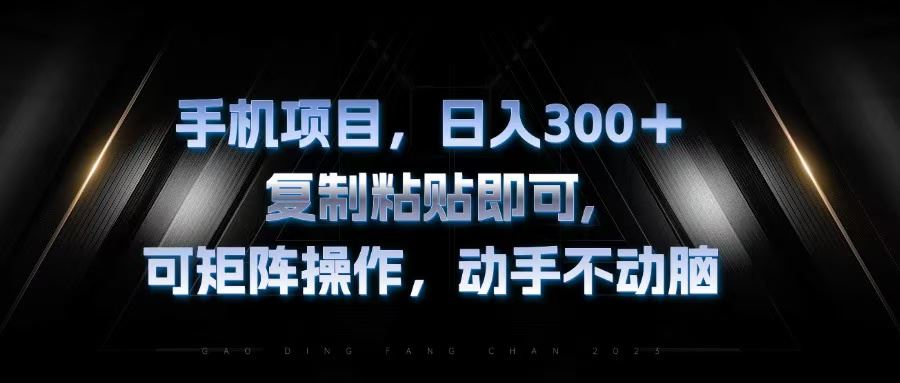 （13083期）手机项目，日入300+，复制黏贴即可，可矩阵操作，动手不动脑-三六网赚