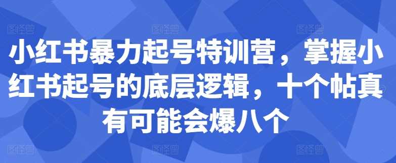 小红书暴力起号特训营，掌握小红书起号的底层逻辑，十个帖真有可能会爆八个-三六网赚