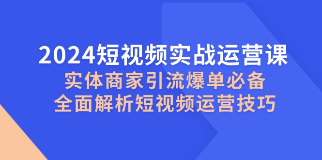 2024短视频实战运营课，实体商家引流爆单必备，全面解析短视频运营技巧-三六网赚