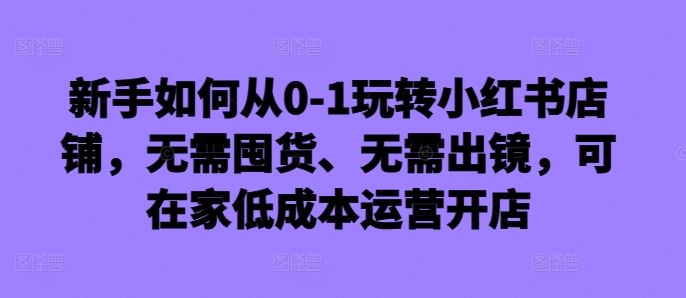 新手如何从0-1玩转小红书店铺，无需囤货、无需出镜，可在家低成本运营开店-三六网赚